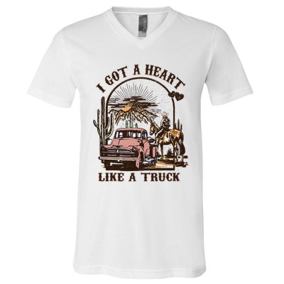 Western Sunset Cowgirl I Got A Heart Like A Truck V-Neck T-Shirt