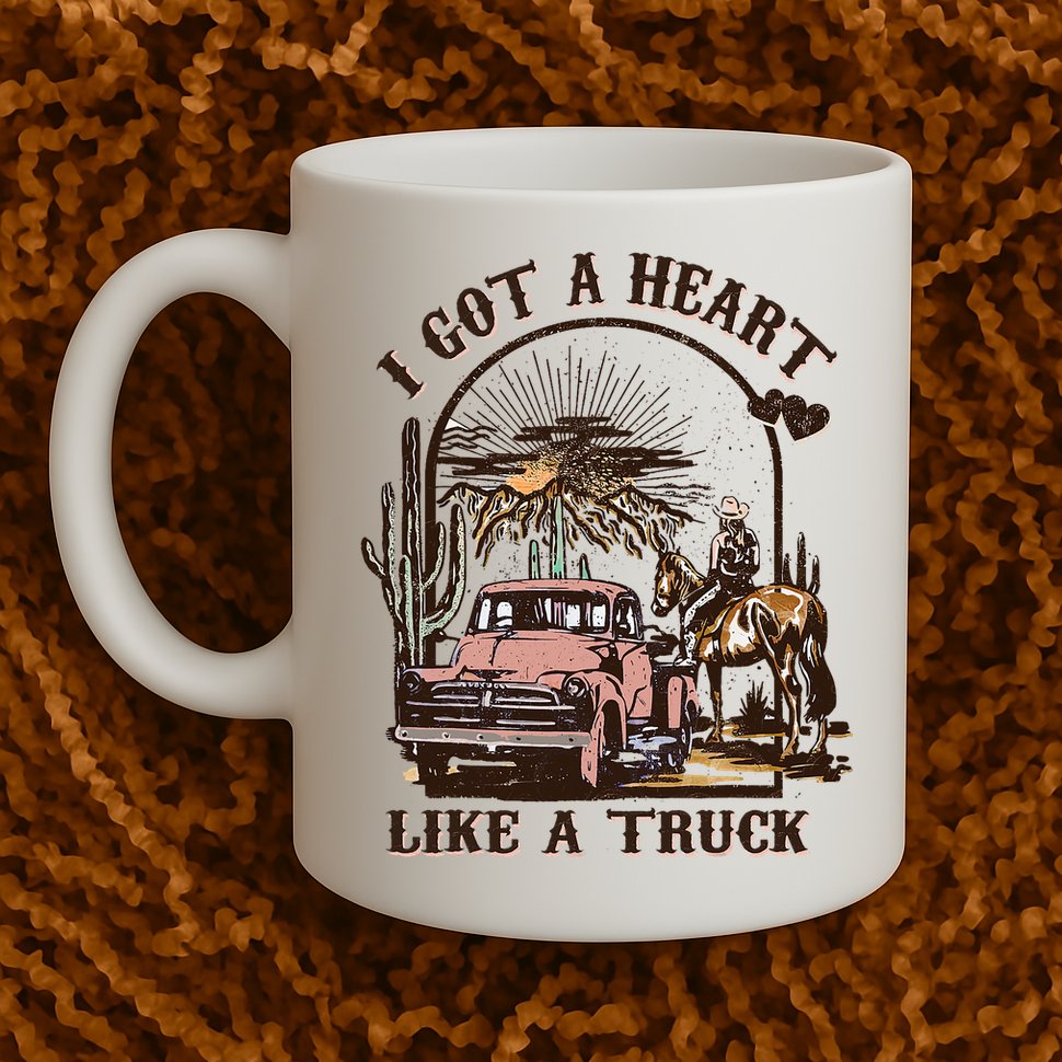 Western Sunset Cowgirl I Got A Heart Like A Truck Mug