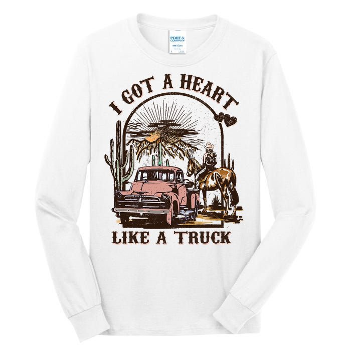 Western Sunset Cowgirl I Got A Heart Like A Truck Tall Long Sleeve T-Shirt