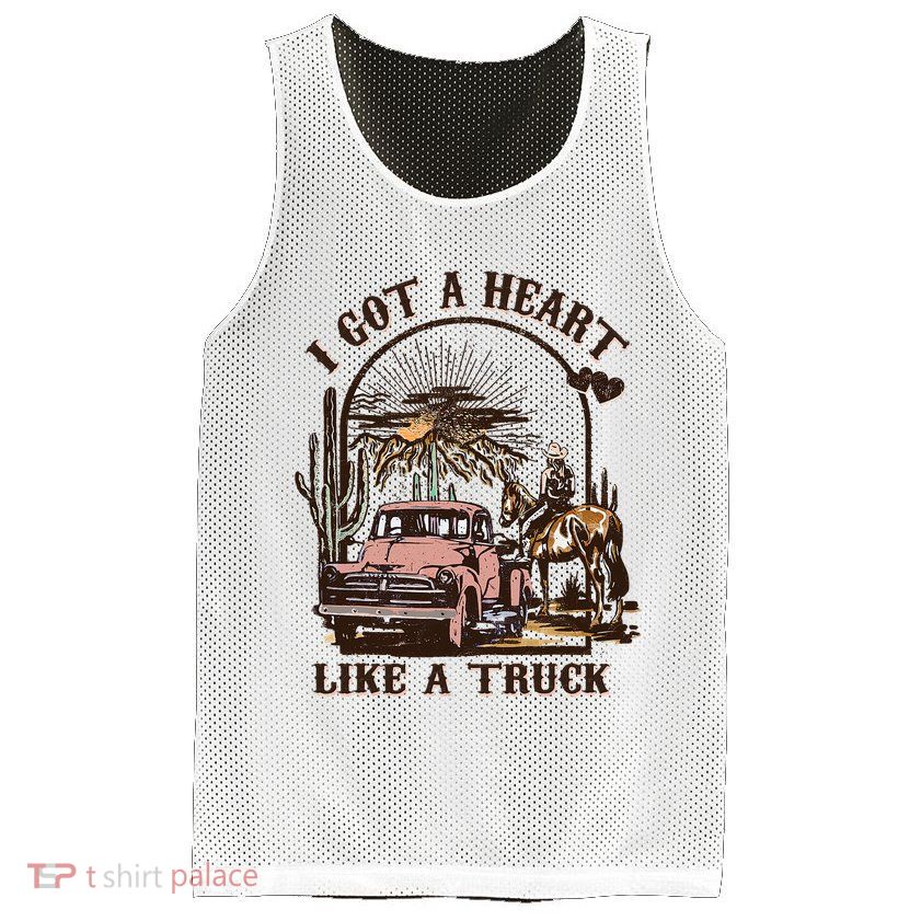 Western Sunset Cowgirl I Got A Heart Like A Truck Mesh Reversible Basketball Jersey Tank