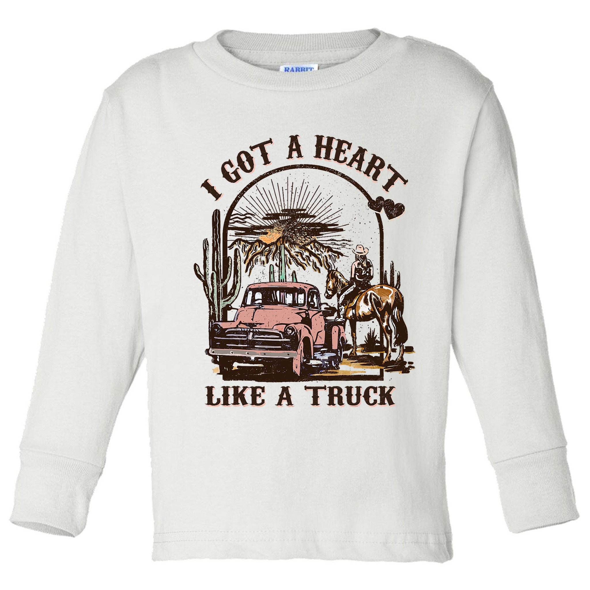 Western Sunset Cowgirl I Got A Heart Like A Truck Toddler Long Sleeve Shirt
