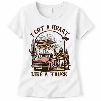 Western Sunset Cowgirl I Got A Heart Like A Truck Womens T-Shirt