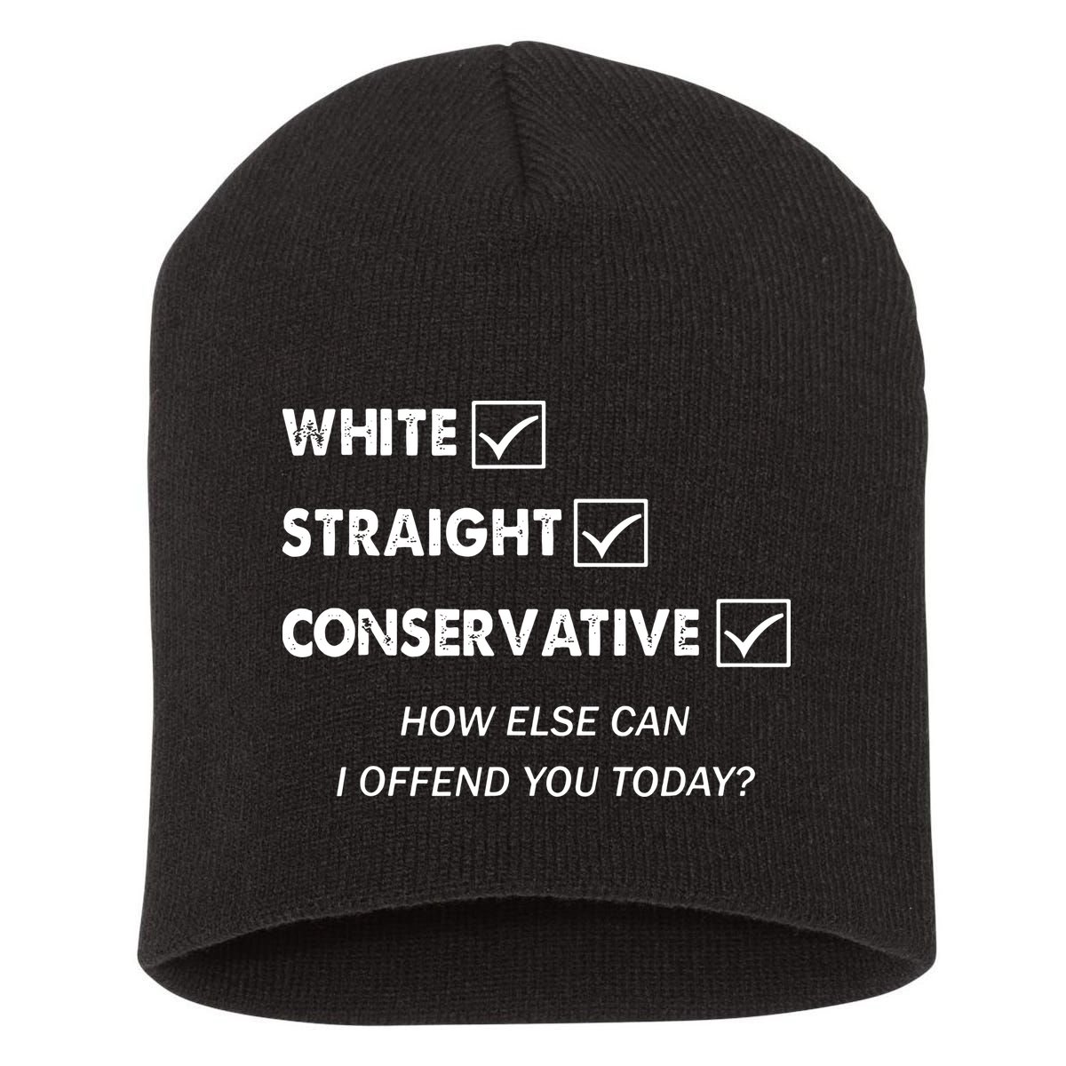 White Straight Conservative Short Acrylic Beanie