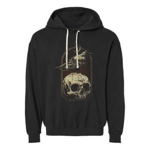 Witch Scary Crow Ghoulish Skull Moon Raven Garment-Dyed Fleece Hoodie