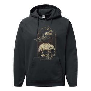 Witch Scary Crow Ghoulish Skull Moon Raven Performance Fleece Hoodie