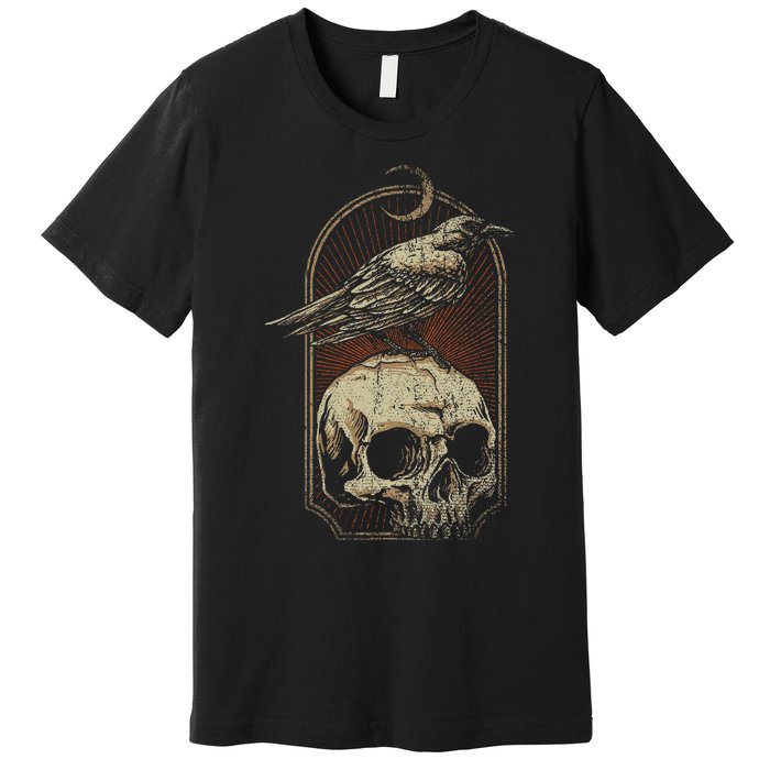 Witch Scary Crow Ghoulish Skull Moon Raven Premium T-Shirt