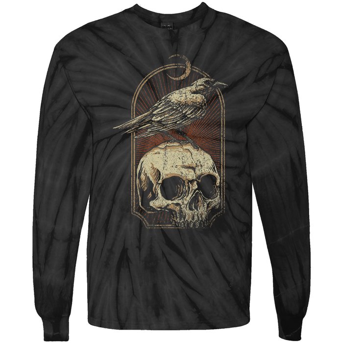 Witch Scary Crow Ghoulish Skull Moon Raven Tie-Dye Long Sleeve Shirt