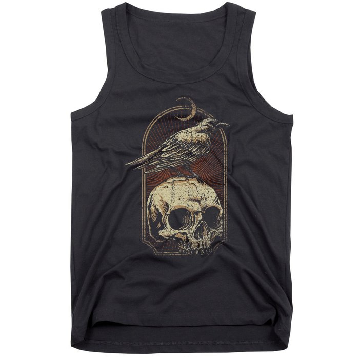 Witch Scary Crow Ghoulish Skull Moon Raven Tank Top