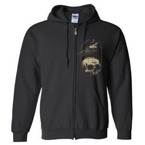 Witch Scary Crow Ghoulish Skull Moon Raven Full Zip Hoodie