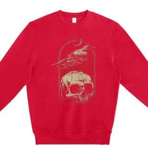 Witch Scary Crow Ghoulish Skull Moon Raven Premium Crewneck Sweatshirt