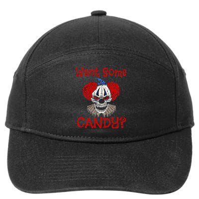 WANT SOME CANDY Scary Distressed Evil Clown Halloween Gift 7-Panel Snapback Hat