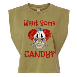 WANT SOME CANDY Scary Distressed Evil Clown Halloween Gift Garment-Dyed Women's Muscle Tee