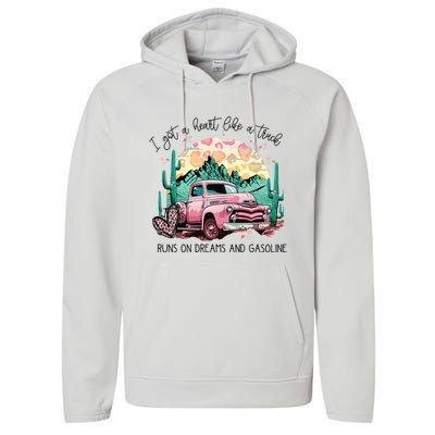 Western Sunset Cowgirl I Got A Heart Like A Truck Performance Fleece Hoodie