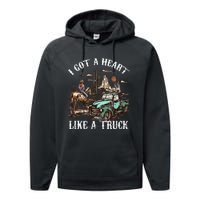 Western Sunset Cow I Got A Heart Like A Truck Vintage Performance Fleece Hoodie