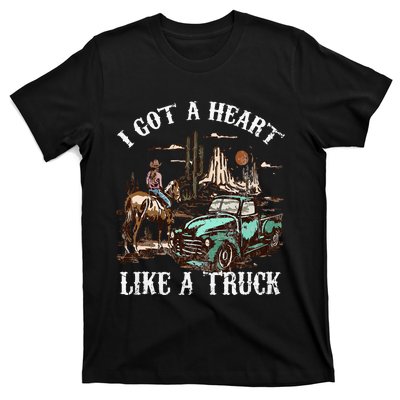 Western Sunset Cow I Got A Heart Like A Truck Vintage T-Shirt