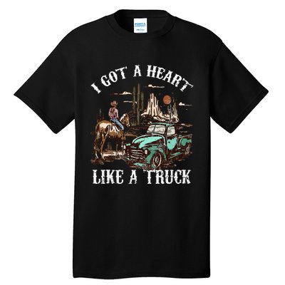 Western Sunset Cow I Got A Heart Like A Truck Vintage Tall T-Shirt