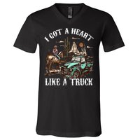 Western Sunset Cow I Got A Heart Like A Truck Vintage V-Neck T-Shirt