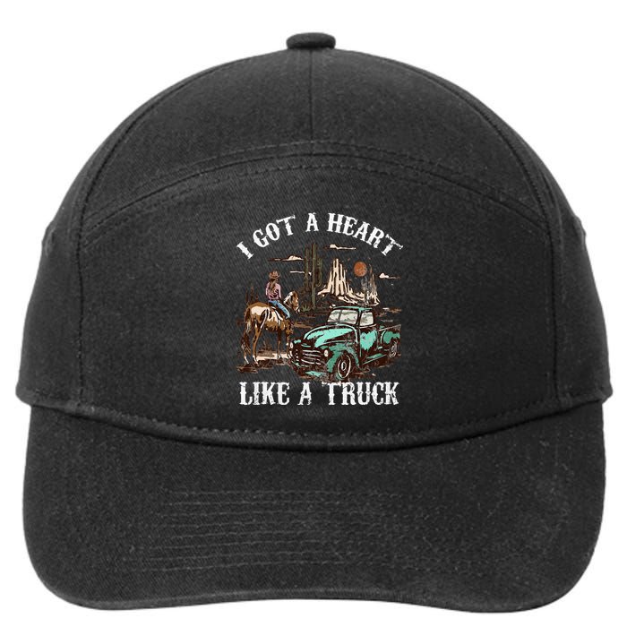 Western Sunset Cow I Got A Heart Like A Truck Vintage 7-Panel Snapback Hat