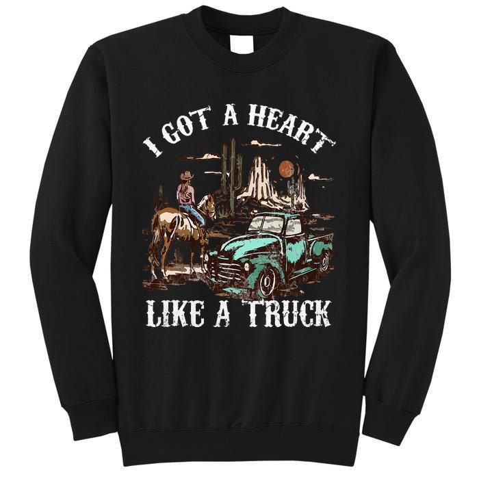 Western Sunset Cow I Got A Heart Like A Truck Vintage Tall Sweatshirt