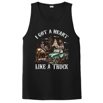 Western Sunset Cow I Got A Heart Like A Truck Vintage PosiCharge Competitor Tank