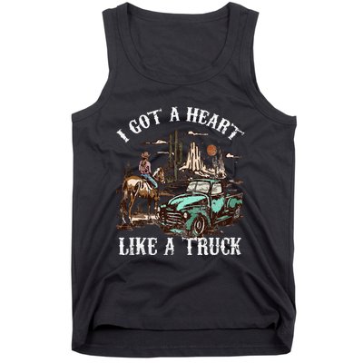 Western Sunset Cow I Got A Heart Like A Truck Vintage Tank Top