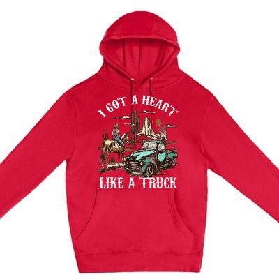 Western Sunset Cow I Got A Heart Like A Truck Vintage Premium Pullover Hoodie