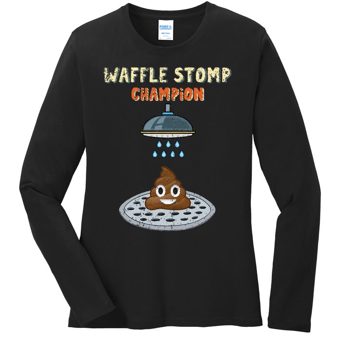 Waffle Stomp Champion Turd Poop In Shower With Pride Ladies Long Sleeve Shirt