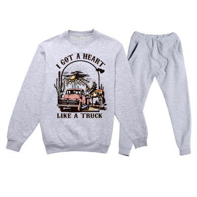 Western Sunset Cowgirl I Got A Heart Like A Truck Premium Crewneck Sweatsuit Set