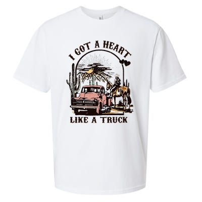 Western Sunset Cowgirl I Got A Heart Like A Truck Sueded Cloud Jersey T-Shirt