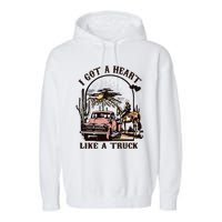 Western Sunset Cowgirl I Got A Heart Like A Truck Garment-Dyed Fleece Hoodie