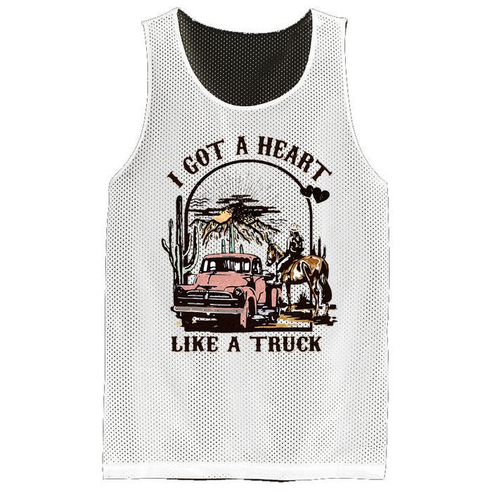 Western Sunset Cowgirl I Got A Heart Like A Truck Mesh Reversible Basketball Jersey Tank