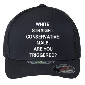 White Straight Conservative Male Are You Triggered Flexfit Unipanel Trucker Cap