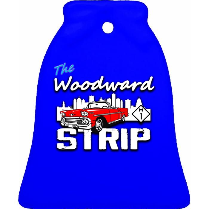 Woodward Strip Classic Car Ceramic Bell Ornament