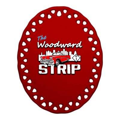 Woodward Strip Classic Car Ceramic Oval Ornament