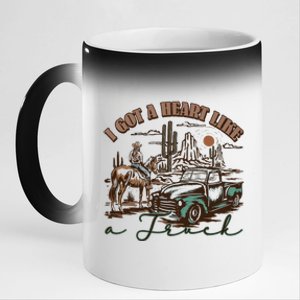 Western Sunset Cowgirl I Got A Heart Like A Truck 11oz Black Color Changing Mug