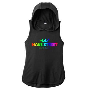 Wave Street Classic Rainbow Waves Beach Surf Shop Ladies PosiCharge Tri-Blend Wicking Draft Hoodie Tank