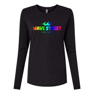 Wave Street Classic Rainbow Waves Beach Surf Shop Womens Cotton Relaxed Long Sleeve T-Shirt