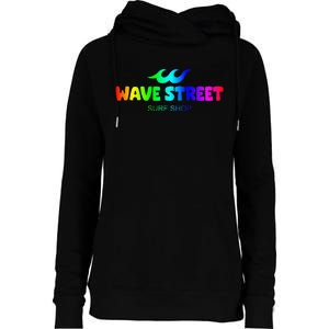 Wave Street Classic Rainbow Waves Beach Surf Shop Womens Funnel Neck Pullover Hood