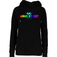 Wave Street Classic Rainbow Waves Beach Surf Shop Womens Funnel Neck Pullover Hood