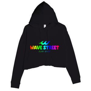 Wave Street Classic Rainbow Waves Beach Surf Shop Crop Fleece Hoodie