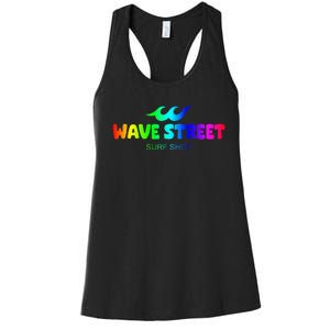 Wave Street Classic Rainbow Waves Beach Surf Shop Women's Racerback Tank