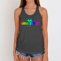 Wave Street Classic Rainbow Waves Beach Surf Shop Women's Knotted Racerback Tank