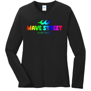 Wave Street Classic Rainbow Waves Beach Surf Shop Ladies Long Sleeve Shirt