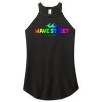 Wave Street Classic Rainbow Waves Beach Surf Shop Women's Perfect Tri Rocker Tank