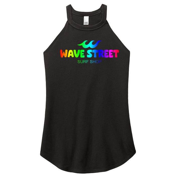 Wave Street Classic Rainbow Waves Beach Surf Shop Women's Perfect Tri Rocker Tank