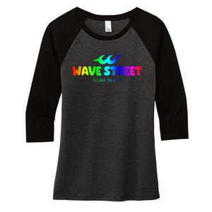 Wave Street Classic Rainbow Waves Beach Surf Shop Women's Tri-Blend 3/4-Sleeve Raglan Shirt