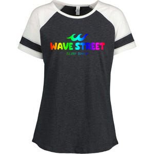 Wave Street Classic Rainbow Waves Beach Surf Shop Enza Ladies Jersey Colorblock Tee