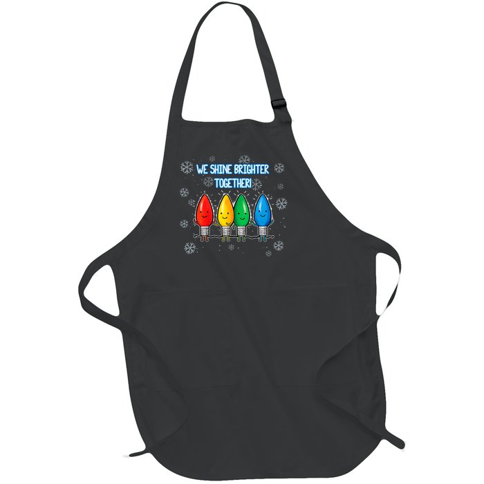 We Shine Christmas Brighter Together Xmas Colorful Lights Full-Length Apron With Pockets