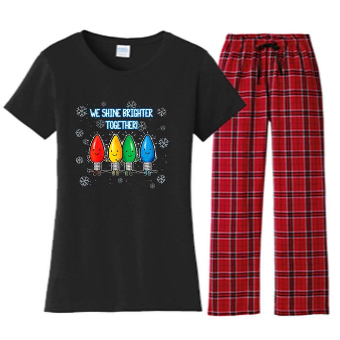 We Shine Christmas Brighter Together Xmas Colorful Lights Women's Flannel Pajama Set