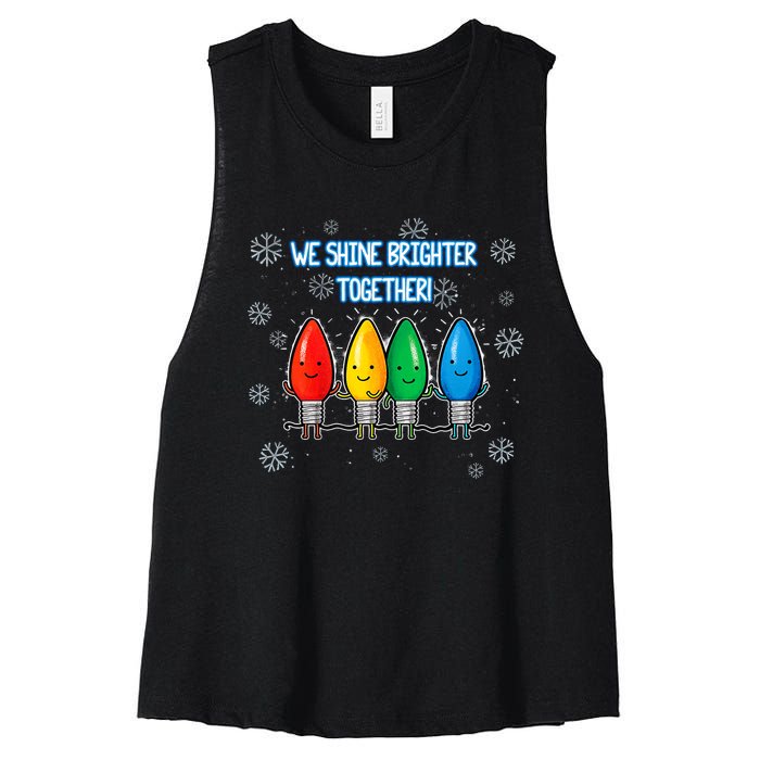 We Shine Christmas Brighter Together Xmas Colorful Lights Women's Racerback Cropped Tank